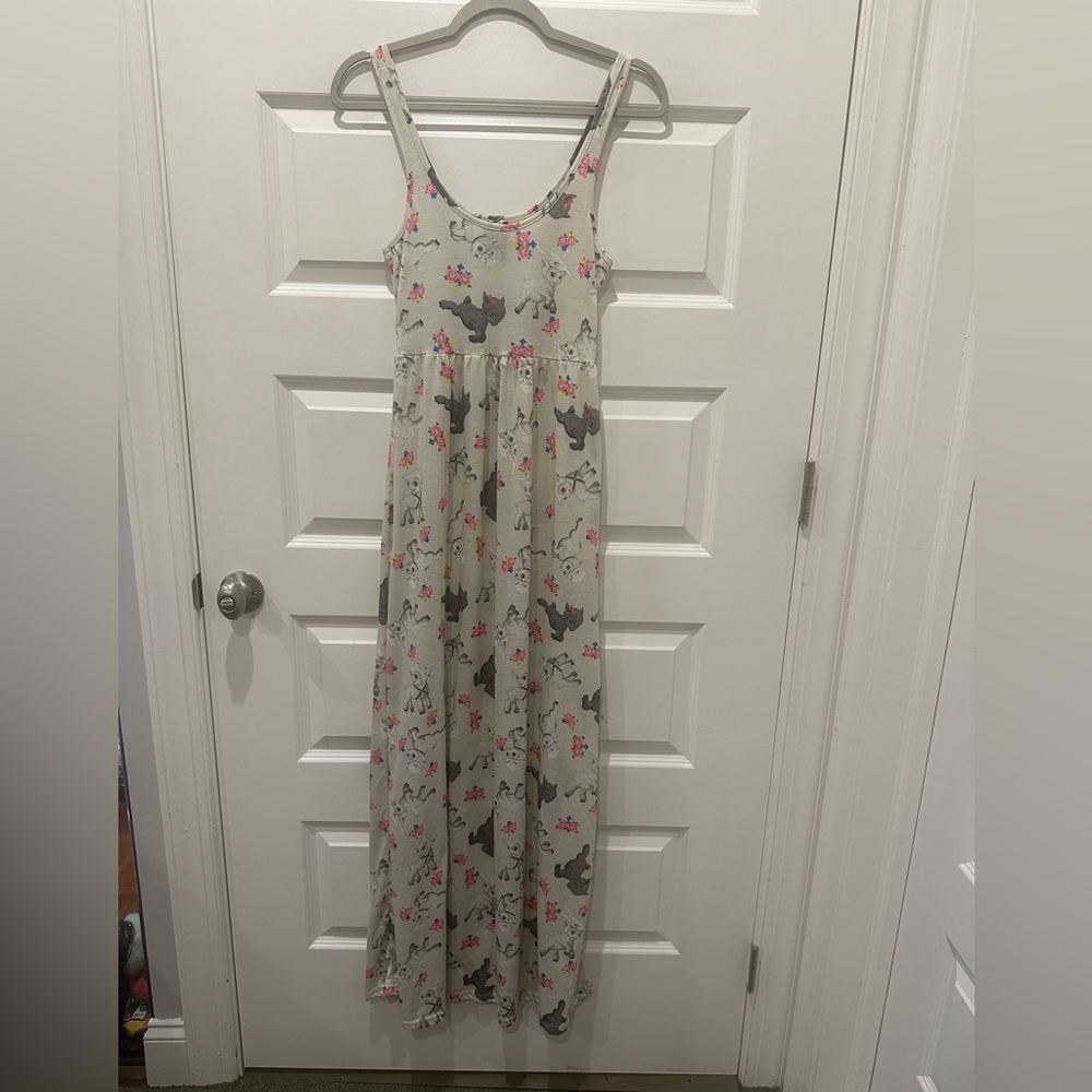 Iron Fist Lamby HTF S&M baby animal black sheep print gray maxi dress floral